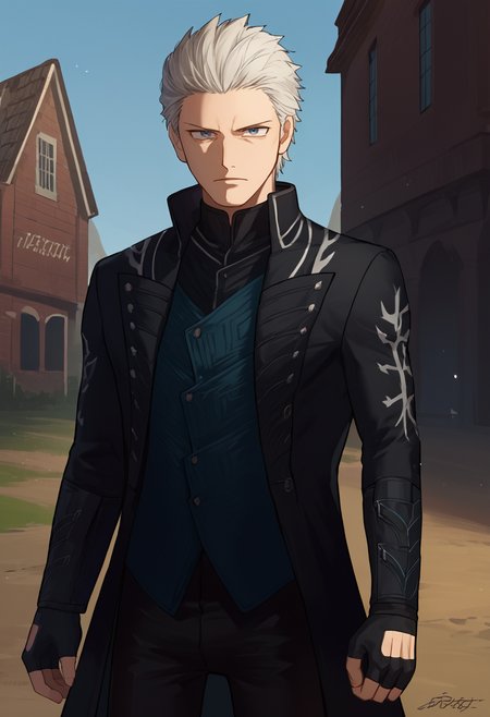 score_7_up, source_anime, solo, male focus, 1boy, dmc5vergil, expressionless, looking at viewer, standing, black coat, fingerless gloves, pants, outdoors <lora:style_chocojax_ponyXL-000040:1> <lora:dmc5_vergil_ponyXL:1>