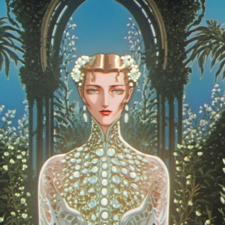 portrait of a beautiful  karlie kloss who is a fashion model surrounded of flowers from another planet, translucent plants, Andrey Remnev, Bridget Bate Tichenor, rococo, god light, cinematic, 35mm, 8k, fantasy, many details, much lightful, dream-like, masterpiece, detailed face, fantasy art, majestic, elegant, ornate, appealing, hypermaximalist, paradise, award winning photography, no watermark, trending on artstation --v 5