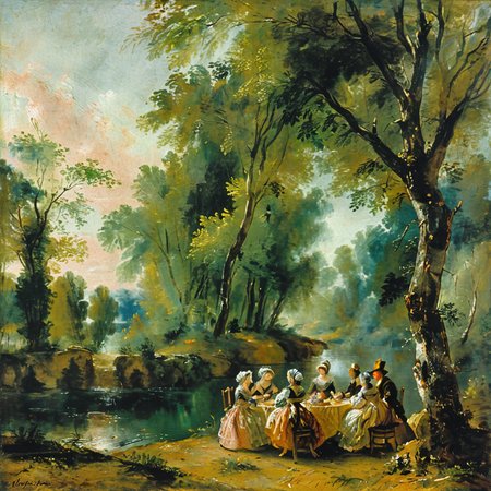 Painting of a family on an afternoon picnic <lora:tbh124-sdxl:1> style of Jean-Antoine Watteau