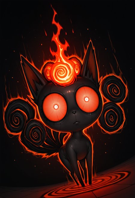 (masterpiece, high_quality, newest, very aesthetic, amazing_background, magic, magic_user, glint, creepy_cute, dark_aura, dutch_angle, light_particles, vibrant, realism, dot_nose, surreal, fisheye, 3D)
wb-illu, masterpiece, best quality,  vulpix, fire)