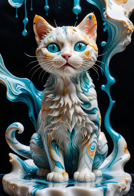Liquid Marble cat funny masterpiece, watercolor