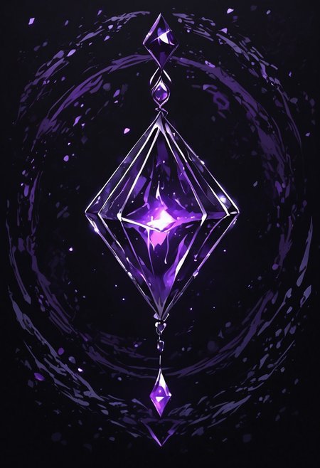 (masterpiece), best quality, Symphtia-Style, Anime, (Floating Diamond, Dripping Liquid), Black Background, No Humans, Black and Purple Theme, (Ancient Runes, Glowing Runes), Symphtia-Style, Zyrnox-Exoterra Style