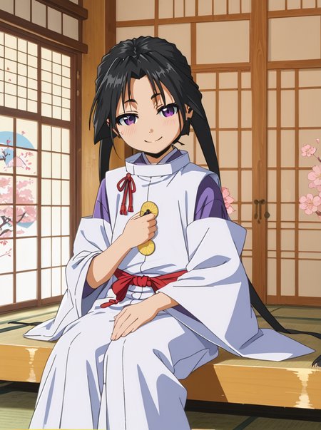 detailed background, shiny skin,
<lora:tokiyuki.pony:1>
tokiyuki, 
half-closed eyes, seductive smile, 
sit, 
indoor, asian architecture,