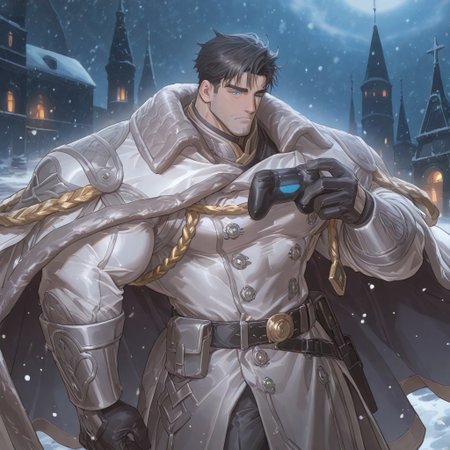 <lora:Gilfred__Alchemist_Code-000003:.7>, tagatamegilfred, gilfred_black hair, gilfred_military suit, 1boy, black hair, short hair, blue eyes, solo, male focus, manly, bara, mature male, muscle body, coat, shirt, gloves, pants, boots,
cowboy shot, outside mansion, snowing, night time, snow storm, opening one eye, very cold, 
(very short hair, beard, bara, mature, facial hair, stubble, beard, full beard, sideburn, beard, a lot of beard, ), facial hair,male focus, muscular male, muscular male, bara, mature,  bara, mature, aixiwuganda_(20222192), very awa, masterpiece, best quality, absurdres, newest, perfect quality, detailed background, intricate details,
<lora:slider_Body Type_alpha1.0_rank4_noxattn_last:3><lora:Anime Summer Days 2 Style SDXL_LoRA_Pony Diffusion V6 XL:.6><lora:slider_cfg_scale_boost:.7><lora:Artist6p:.55>, Artist6p, Artist04p,<lora:slider_il_brightness_slider_d1:-1><lora:slider_il_contrast_slider_d1:-1><lora:slider_DarkSlider1.2_alpha1.0_rank16_full_300steps:-.6><lora:slider_contract_controller_illus01_v1:.5>,