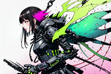 highly insanely detailed, masterpiece, top quality, best quality, highres, 4k, 8k, RAW photo, (very aesthetic, beautiful and aesthetic),  
tsutomu nihei,nihei_tsutomu,blame!,blame gakuen!,abara,TNstyle,sidonia_no_kishi,wire,clouds,dome,fence,lantern,concrete walls,metal walls, 
<lora:ABARA:0.8>, 
(1girl:1.3), 
solo focus, 
neon green background,neon white background,neon pink background,(color bokeh background,rainbow background),âââ