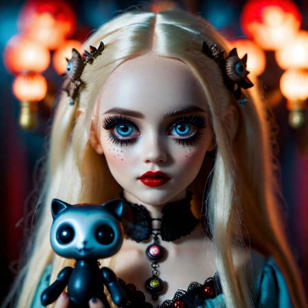 <lora:add-detail-xl:0.8> beautiful young norwegian gothic woman holding voodoo doll, in the style of Lsd magic mushrooms, Dollhouse Aesthetics 1080p, (mark ryden 1.3), 128k, babycore style, fullbody, long blond hair, indigo eyes, perfect eyes, perfect features, perfect hands, perfect body, 128k, 1080p, cinematic quality, cinematic lighting, voodoo, sinister, diabolical, testp, stunningly beautiful, maxim, hyper realistic details, lEICA SL2 50mm F 1.4 kit,mirrorless lens, <lora:bigeyes-xl-v1:0.8> big eyes, anime eyes <lora:Dark_Futuristic_Circuit_Boards:0.8> circuitboard, dark futuristic <lora:Larry Carlson Style:0.8> Larry Carlson Style page <lora:RMSDXL_Darkness_Cinema:0.8> <lora:RMSDXL_Enhance:0.8>