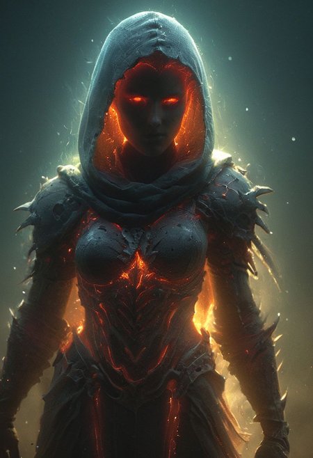 Closeup Portrait By KentarM Miura, realistic, photorealistic, volumetric lighting, bold lines, perfect lines, emphasis lines, vertical lines, floating in space, stars, hooded Busty Woman, DARK Skull hkmagic QueenofBladeCos with colorful Neon White Mohawk Hair in rusty armor wielding large rusty Iron battlehammer, outworn weathered Armor, Large spiked shoulder Armor, ghostly Large black-neon translucent cape, sword Slash, a bold drawing image infront of a mystic colorful translucent abyss background, atmospheric haze, Film grain, cinematic film still, shallow depth of field, highly detailed, high budget, cinemascope, moody, epic, OverallDetail, 2000s vintage RAW photo, photorealistic, candid camera, color graded cinematic, eye catchlights, atmospheric lighting, imperfections, natural, shallow dof