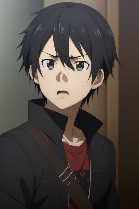 high resolution, solo, best quality, 1Boy, Kazuto Kirigaya, portraits, Black Hair, Black Eyes, anger, fight, OverallDetail