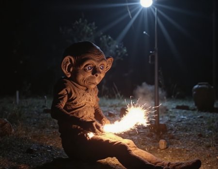 A fun day is had when Nukie the knockoff alien is sitting down and holding a lighter to his butt, lighting his farts. glow effects, godrays, Hand drawn, render, 8k, cinema 4d, dark, atmospheric 4k ultra detailed, cinematic, Sharp focus, big depth of field, Masterpiece, colors, 3d octane render, 4k, concept art, hyperrealistic, Vivid colors, extremely detailed wallpaper, Intricate, High Detail, dramatic