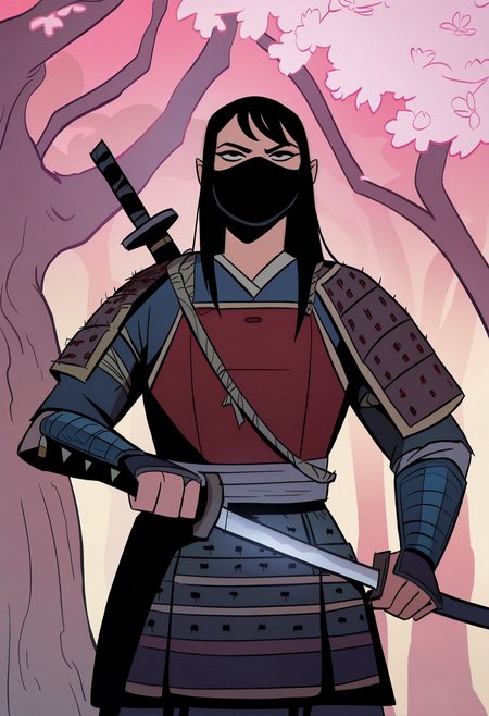 1girl, solo, japanese armor, mouth mask, holding sword, cherry blossoms
masterpiece, best quality, <lora:primal-guy90-Illust-Lycorisv1:1> lamirp
