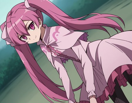 score_9, score_8_up, score_7_up, source_anime,
agkmine, <lora:agk-mine-s1-ponyxl-lora-nochekaiser:1>,
mine, long hair, twintails, pink hair, pink eyes,
dress, pantyhose, pink dress, capelet, pink capelet, pink skirt, skirt, long sleeves,
wasteland, bent over, smile,
cowboy shot, solo, dutch angle, looking at viewer,
