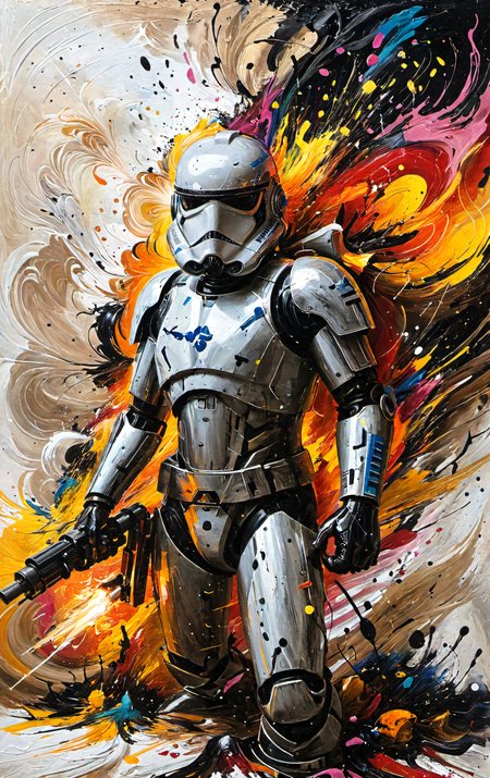 abstract expressionist painting visually stunning magical energy in a vacuum, stormtrooper  . energetic brushwork, bold colors, abstract forms, expressive, emotional