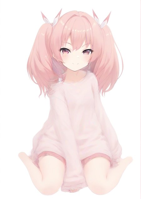 1girl,zPDXL3,bare legs, knees together feet apart, off shoulder, oversized clothes, pink eyes, pink hair, sitting, sketch, sleeves past wrists, smile, solo, tsurime, twintails<lora:ToiukotoT8140:1>