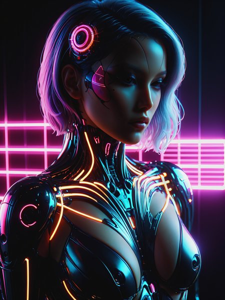 mad-cbrbdy woman , vaporwave, neon, retro_futurism, 80s, synthwave, grid,  glowing, neon_lights, vibrant_colors, aesthetic, geometric pattern,  <lora:Neon_Cyberpunk_Cyberbody_v2_SDXL:0.8>, raw photo, film grain, Fujifilm XT3, (photorealistic, realistic:1.2), deep shadow,  8k, uhd, dslr, ultra high res