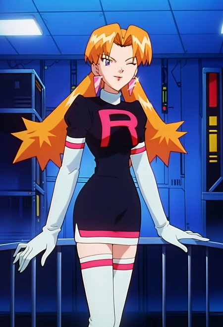 score_9,score_8_up,score_7_up,score_6_up, easynegative, negative_hand, Expressiveh, anime, screencap, source_anime ,best resolution, high quality, fullHD, standing, looking at viewer, female focus, looking at viewer, indoors, solo, winking, smiling, one eye open, kissing face, (close up:1.2) upper body, face focus, looking at viewer
PKMNCassidy, 1girl, orange hair, long hair, parted bangs, purple eyes, red lips, earrings, Team Rocket Uniform, black dress, white gloves, elbow gloves, zettai ryoiki, white thighhighs, high heel boots
