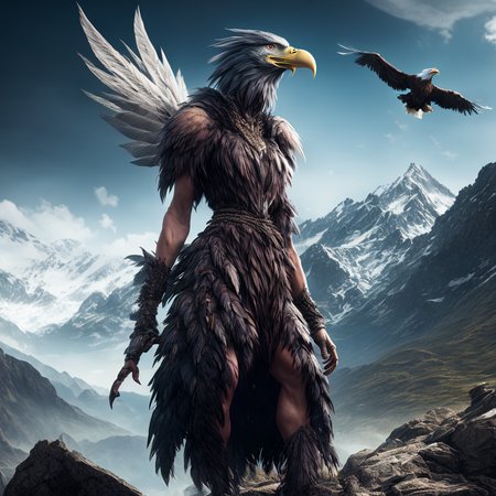 fking_scifi_v2, award winning portrait of a werecreature,
eagle headed woman wearing (feathered LnF dress:1.2),  
mountain background , <lora:LnF21:0.8>