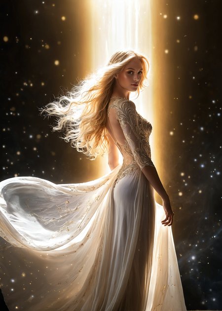 angelic figure, glowing golden hair, radiant aura, ethereal gown, high contrast, hyper-realistic, divine presence, soft glowing light, serene expression, intricate details, high-definition, celestial elegance, luminous atmosphere, otherworldly beauty, majestic, peaceful
<lora:SDXLHighDetail_v5:1>