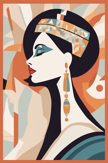 Josh Agle Style - stylized side portrait of a woman priestess, illustration in the style of Noma Bar