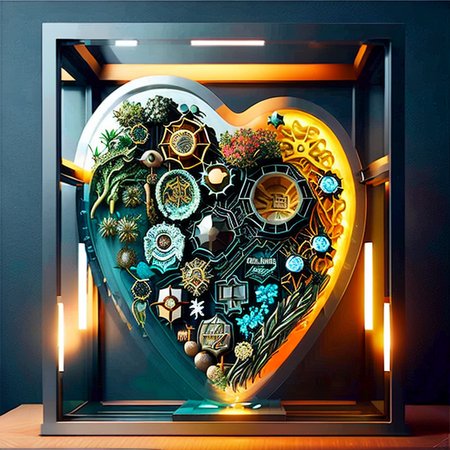 a heart made of ice in HeartArt style, micro-details, super detailed,  photorealism, photorealistic, kc32, photorealistic heart made of ice in HeartArt style, very detailed, scifi case, kc32, heart made of ice in HeartArt style, very detailed, scifi transparent case, kc32, art by midjourney, ((HeartArt)) inside kc32