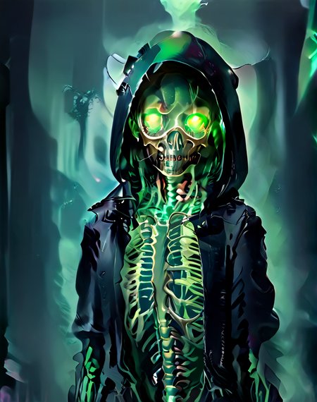 masterpiece,absurd resolution,8k, score_9, score_8_up, score_7_up, score_6_up, score_5_up, score_4_up, , BREAK
1man,solo,hood shade,no face,only glowing eyes,monster,hood,green glowing eyes,shaded face,not visible face,dark jacket,dark hood,open jacket,glowing green skeleton body,translcent dark skin,see-trought body,overalldetail,wearing cyberpunk gasmask,monster nitro style gasmask,green neon,realistic shadows,natural lights,detailed futuristic gasmask with green neon and green fog coming out of it
, <lora:MonsterNitroPony:0.6>, NitroEnergy,
, <lora:LowKeyLightsPony:0.8> ,LowKeyLights, <lora:TranslucentVisibility_pony:1> TranslucentVisibility