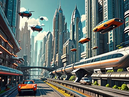 retro-futuristic city with tall buildings, lifted rails, and flying cars,  high quality, 4k, masterpiece, vivid colors, dramatic lighting <lora:addMoreDetails:1> Ultra details++ , add more details