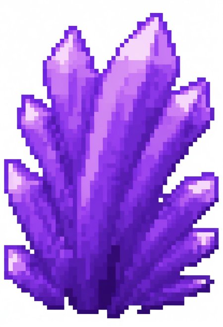 pixel, simple background, white background, purple crystal, neon crystal, particles, electrified crystal, crystal cluster
