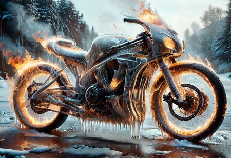 1c3_w1n73r, f1r3, <lora:Varos_-_Fire_Style:0.75> <lora:Varos_-_Ice_Style:0.75> <lora:StS_PonyXL_Detail_Slider_v1.4_iteration_3:0.8> (score_9, score_8_up, score_7_up:1), majestic, (ghost rider with his bike of fire, winter:1.45), elaborate, (ultra realistic:1), (masterpiece, translucent:1.2), best quality, intricate, extremely detailed, ghost rider on highway detailed background, masterpiece, best quality, highly detailed, sharp focus, hyper-detailed, safe_pos