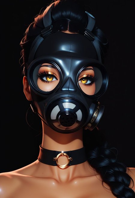 score_9, score_8_up, score_7_up, score_6_up, score_5_up, score_4_up, BREAK,
1girl, gasmask,, black hair, choker, close up, face portrait, bright colors, high contrast, dark background, vivid lighting