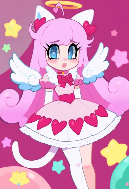 best quality, amazing quality, very aesthetic, absurdres,
BREAK
1girl, angel wings, animal ears, blue eyes, cat ears, cat girl, cat tail, dress, long hair, looking at viewer, magical girl, pink hair, pink theme, solo, tail, wings, yume kawaii, yume ne,   <lora:ThiccverseNoobLocon_byKonan:1>