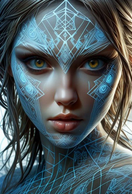 Nordic Rune on girls face, close-up, by Minjae Lee, Carne Griffiths, Emily Kell, Steve McCurry, Geoffroy Thoorens, Aaron Horkey, Jordan Grimmer, Greg Rutkowski, amazing depth, double exposure, surreal, geometric patterns, intricately detailed, bokeh,  perfect balanced, deep fine borders, artistic photorealism , smooth,  great masterwork by Suiras  <lora:add-detail-xl:2>  <lora:Double_Exposure:0.5>