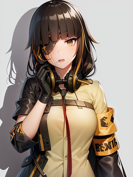 (extremely detailed CG unity 8k wallpaper),(masterpiece), (best quality), (ultra-detailed), (best illustration),(best shadow), (sharp eyeliner, eyeshadow, detailed eyes:1.1),
,BREAK
(M16gfl:1.2), (headphones around neck:1.2), armband, jacket, long sleeves, black tie, holding alcohol
<lora:M16GFL:1>