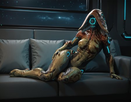 score_9, score_8_up, score_7_up, score_6_up, score_5_up, score_4_up, 3d, detailed background, inside, futuristic, science fiction, living room, window, space, starry sky, on side, sofa, solo, full body BREAK
<lora:IvaraWF_PDXL:0.7> IvaraWF, orange hood, yellow body, cyan eyes, looking at viewer, medium breasts, thighs, lying on sofa, hand on thigh