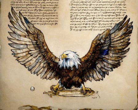 an eagle spreads its wings, drawing by ParchArt, blue sky