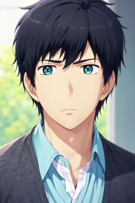 high resolution, solo, best quality, 1Boy, Arata Kaizaki, Black Hair, portrait, looking at viewer, focused gaze forward, upper body, head upright, frustation, OverallDetail