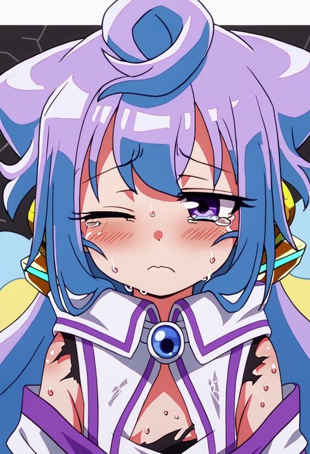detailed background, shiny skin,
<lora:sango.pony:1>
sango, 
half-closed eyes,
sweating,
teary-eyed,
ripped clothes,
one eye closed,