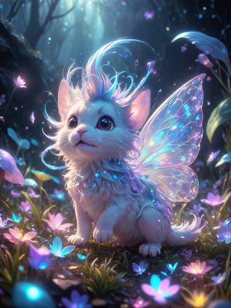 dreamscape a cute creature, no human, a lot of little details, by ayami kojima, smooth shading, 8k, cinematic composition, octane render, concept art, trending on artstation, digital painting, anime, disney, pixar, 8k, hd, dof, kodak film, volumetric lighting, subsurface scattering, photorealistic, octane <lora:EnvyMagicalXL01:0.8> magical  <lora:Fluid holography:0.4> holography, [prompt] <lora:LCM_LoRA_Weights:0.7>, surreal, ethereal, dreamy, mysterious, fantasy, highly detailed