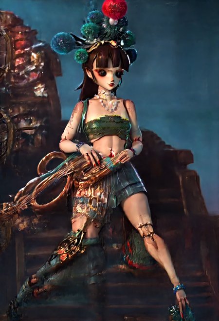 score_9,score_8_up,score_7_up,score_6_up, pirate_gal, solo, 1girl, Pompomhat, jewelry. necklace, joints, bare shoulders, chocker, midriff, brown hair, long hair, blunt bangs, makeup, strapless, red lips, skirt, black eyes, tupe top, bracelet, hat, nail polish, standing, beach background, full body shot,  <lora:pirate_gal_from_sea_of_remnant:1>