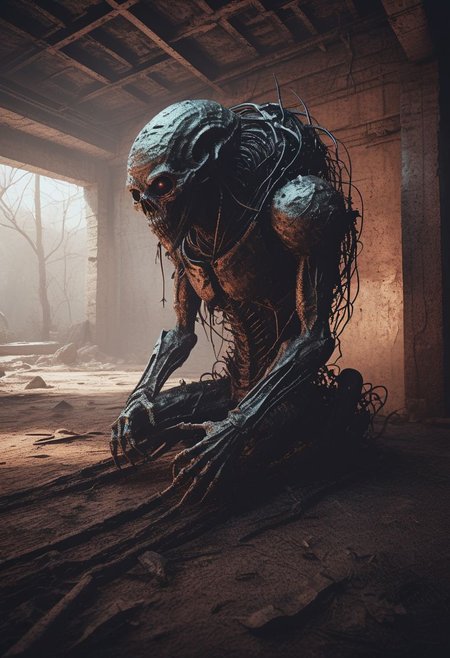 (horror Life form, body snatcher, multiple mouthed creature of darkness, and somehow there's an angelic face:1.4), (Life in an incubator, plants growing alongside human flesh, ants in hair, dirt bed), long-shot, far-off, very-person octane, 8k, 8mm depth of focus, (low perspective:1.6), high-end scattering colors. 8k, Cinematic Render, (Professional Face:1.1) Fantastical mood, Unreal engines inside a frame after with many dead  blood on them, With, photoshop in order for artstation, cinematic and Cinema, Dark kimura artstyle on render hyper-out characters on floors UHD lifelike, 4k hyperdetailed, octane cinema4k render and skin frame cyberpunk, hypermaximalist, directed by Reilerealistic 8k render photorealistic level quality perfect resolution, 8k texture, volumetric hazy dark fantasy digital composition art, cinema National Geo coherency, CGSociety   sharp focus ambient, post processing Wires glitchcore texture, intricate
<lora:MercuryXL:0.3> <lora:DrippingXL:0.3>