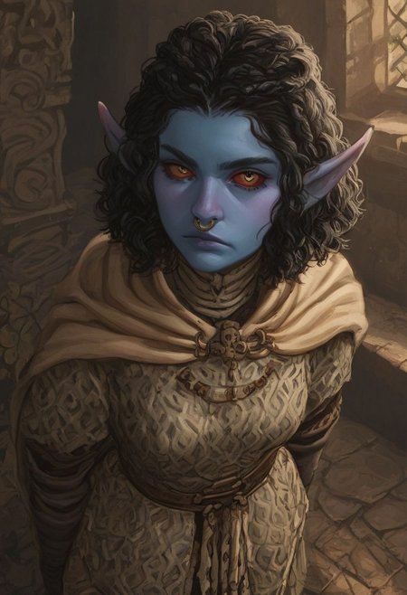 safe_pos, solo, short pointy ears, piercings, random elf face, aquiline features, androgenous dark elf, brow rings, nose rings, beaded piercings, weathered skin, large nose, insect chitin armor, insect chitin helmet, insect chitin ornaments, stylized insect pattern, athletic build,  animated realism, zoomed out, Syrian features, torso, brass pipes and gears, intricate architecture, dwarven masonry, dwemer fixtures, white-green light, gloomy lighting, ancient ruins, interior, stone tiled floor, grey-blue skin, mahogany and ivory clothes, medium armor, bone plate armor, ivory straps and fittings, alien bone ornaments, grey wood neckguard, red sclera, black pupils, blue-green light, neon, highly detailed, defined features, looking at viewer, three quarters view, from above, dynamic lighting, 19 years old, light and shadows, patterned cloth, annoyed expression, expressive eyes, detailed medieval clothes, medium_breasts, short hair, wavy hair, thick hair, beaded hair, braided hair, under cut hair, semirealistic, alien elf, spanish features, jewish features, black hair, dark red hair, umber skin, sharp features, pastel green inuit print cloak, nighttime, high detail, absurdres, pretty eyes, detailed eyes, yellow eyes,