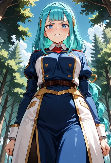 <lora:SueleciaIL:1>, suelecia,
angry, solo,
cowboy shot,  long dress, uniform, forest, sky, low angle,
masterpiece,best quality,amazing quality,