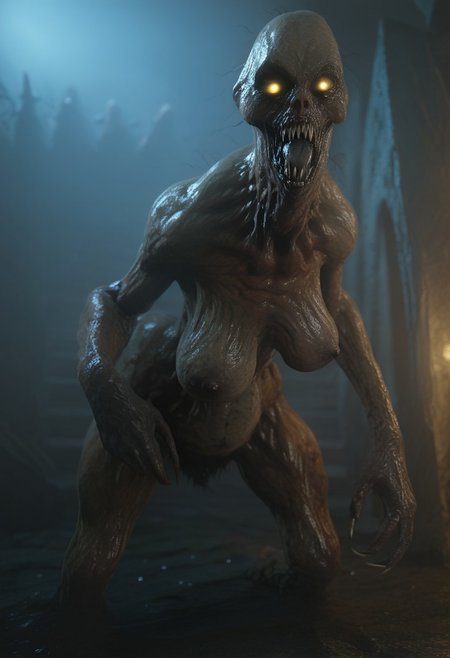 <lora:fangs_jaws-000009:0.9>, torn mouth,     score_9, score_8_up, score_7_up, great lighting, bright moonlight, score_6_up, sagging breasts, long breasts, empty breasts, female old wrinkled demonic deep one, clammy   skin, long tangled stringy black hair, from behind, spread ass, feral_ghoul, GapingAssholesAllFourQuiron pose, from behind, spread ass, excessive pubic hair, hairy crotch, long dense pubic hair, tangled dense pubic hair, empty sagging long tubular withere breasts, withered wrinkled old body,
, jaws, , black tongue, teeth, clammy wrinkled skin, rear view, clammy oily skin, rotted scaly evil smile, .  Oiled skin, withered old saggy breasts, black nipples, rotting old church made of wooden boards  at night background, horror, monstrous, evil, claws,   moonlight,  Expressiveh, g0thicPXL, glowing, neon,, zPDXL2,