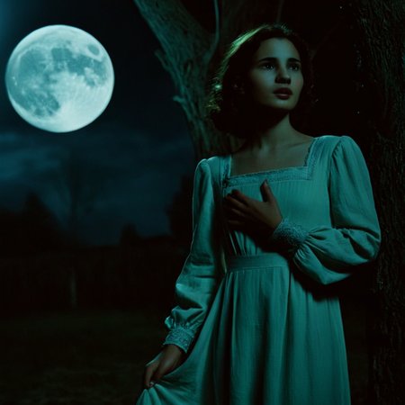 cinematic film still of cinematic film still of cinematic film still of <lora:add-detail-xl:0.1>1
<lora:detailed:0.3> realism
<lora:perfection style:0.2> perfect
<lora:eyetune:0.6>
<lora:xl_more_art-full_v1:0.1>
<lora:Ron Fricke style:0.3>
<lora:Unreal Engine style:0.3>
<lora:TeethXL:0.3>
<lora:Chiaroscuro Lighting Style:0.3> Chiaroscuro Lighting Style
 <lora:Pans Labyrinth style v2:1> perfect hands
In a fantasy gothic Italian dim world Ofelia a woman standing in a dark room with a moon in the background,1girl,solo,long sleeves,dress,holding,standing,outdoors,sky,tree,night,moon,night sky,scenery,dark,crescent moon , horror movie themed, sharp, detailed, epic photography, artistic, dramatic light, cinematic style, film style, Pans Labyrinth style, shallow depth of field, vignette, highly detailed, high budget, bokeh, cinemascope, moody, epic, gorgeous, film grain, grainy