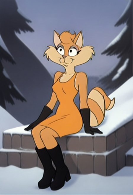 score_9, score_8_up, score_7_up, score_6_up, score_5_up, score_4_up, source_furry,detailed eyes, detailed face, (retro artstyle, 1990s \(style\), flat color, toon \(style\)),Ginger_Wildcat,black eyes,short hair,cat ears,big cat tail,cat girl,female,furry,brown fur,big cat tail,1girl, female, dress, solo, furry,black eyes, breasts, outdoors, red dress, snow, tree, signature, medium breasts, sleeveless dress, boots, black footwear, sleeveless, orange dress, closed mouth, bare shoulders, full body, body,short hair,  arm support, gloves, sitting,