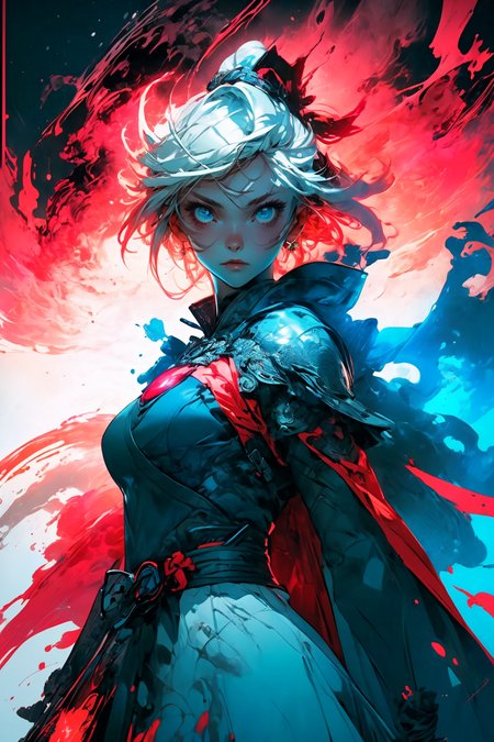 Saber1girl, In hand huge flame great swordwhite blue dressBlue capeBlue bowgorgeous armorplatinum blonde hair
A shot with tension(sky glows red,Visual impact,giving the poster a dynamic and visually striking appearance:1.2),
<lora:~Q?-Saber:0.8>
<lora:more_details:0.4>
 <lora:Cosmic anime-oil fusion v2:0.45> 
<lora:AnimeVibesV3:0.3> animevibes, 
<lora:3DMM_V11:0.5> 3DMM 
<lora:midjourney_20230624181825:0.7> midjourney ,
 <lora:LAS:0.5> cloud,colorful,
<lora:msw_locon-t2:0.6>
 <lora:wuxia2:0.6> gu,
 <lora:CyberpunkStyleV1:0.2> PunkAI ,
<lora:CatgirlMaidV1.0-000003:0.35> CatgirlMaid, shiny, shiny hair, shiny skin, shiny clothes