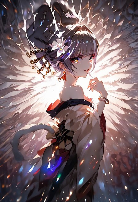 [zPDXLxxx::0.6], score_9, score_8_up, score_7_up, source_anime, uncensored, best quality, ((masterpiece)), dreamy watercolor, depth of field, fcx, fyx, phc, yuh, oya, kib, very aesthetic, absurdres, retro style, small body, Futanari, small, thin legs, round tip, <lora:Expressive_H-000001:0.5>, Expressiveh, <lora:flat_sdxl:-0.2>, <lora:Mixed_ArtstyleV2:0.25>, good_hands, <lora:iris_size_control2_pony_02:0.4>, <lora:detail_eyes-000019:0.2>, detail1eye, anime, 1girl, <lora:long_eyelash:0.3>, long eyelashes, ultra detailed eyes, beautiful eyes, bright eyes, faint lips BREAK, fullbody BREAK, flat chest, head ornament, very large hoop earrings, heart jewelry, thigh straps, ((brown stockings)), red high heels, nsfw, evil smile, standing, side view, gold bracelets, gold anklets, gold bracelet on tail, saturated colors, high contrast, darudayu, <lora:darudayu-PD-1.0:1.2>, ((oversized kimono)), sexy, night club, neon lights, detailed background, dancing, femboy, trap futanari
