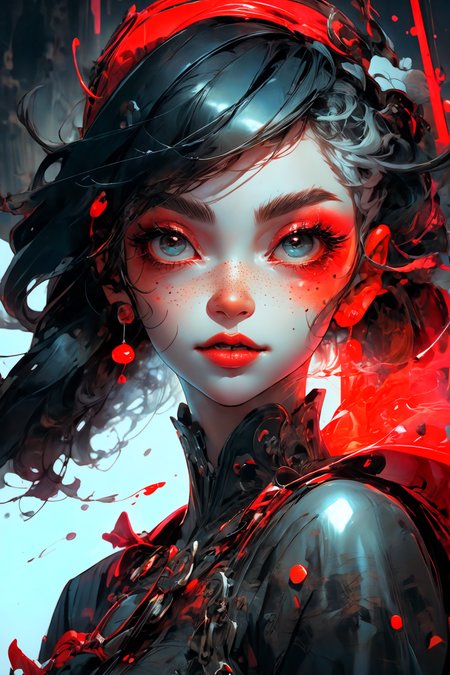 close-up shot, woman, gothic make-up, detailed skin, light freckles, shallow depth of field, OverallDetail
<lora:more_details:0.4>
 <lora:Cosmic anime-oil fusion v2:0.45> 
<lora:AnimeVibesV3:0.3> animevibes, 
<lora:3DMM_V11:0.5> 3DMM 
<lora:midjourney_20230624181825:0.7> midjourney ,
 <lora:LAS:0.5> cloud,colorful,
<lora:msw_locon-t2:0.6>
 <lora:wuxia2:0.6> gu,
 <lora:CyberpunkStyleV1:0.2> PunkAI ,
<lora:CatgirlMaidV1.0-000003:0.35> CatgirlMaid, shiny, shiny hair, shiny skin, shiny clothes
