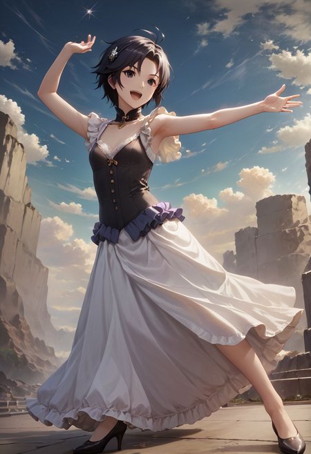 score_9,score_8_up,score_7_up,score_6_up,source_anime, <lora:Worldly_XL:1.10> (rock concert:1.6),
1girl, solo, full figure, dynamic pose, singing, dancing, <lora:KikuchiMakoto_pony_v1:0.9> kikuchi makoto, kkcmkt, short hair, black hair, antenna hair, hair between eyes, black eyes, flat chest, small breasts,  (idol clothes, long legs:1.2), delicate strappy heels,
hands, <lora:detailed_hands:1.05>
<lora:HandFineTuning_XL:0.55>
<lora:loraeyesxl:0.65>
<lora:StS_detail_slider_v1:4>
zPDXL, zPDXL-neg