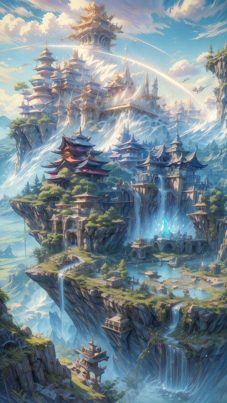 ((masterpiece, best quality), ultra realistic 8k), BREAK
Studio Ghibli style, ((anime style)), (((genshin impact style))), cartoon, detailed
fantasy world, summer day, Magic, crystals, a city on floating islands
<lora:more_details:0.7>
<lora:epi_noiseoffset2:0.35>, ((masterpiece, best quality), ultra realistic 8k), UHD, HDR, high resolution, (cinematic look), cinematic lighting, soft cinematic light, cinematic bloom, soothing tones, insane details, abundant details, intricate details, hyperdetailed, photorealistic, realism pushed to extreme, incredibly lifelike, highest quality, detailed background, dramatic lighting, sharp focus, BREAK, ((epic realistic)), (realism pushed to extreme), hyperrealistic art, photographic, dramatic, incredibly lifelike, BREAK
neutral colors, soothing tones, (hdr:1.4), (muted colors:1.4), (technicolor:0.9), (artstation:1.2), BREAK
detailed, extremely high-resolution details, intricate details, fine texture, BREAK, ((intricate details)), hdr, ((intricate details, hyperdetailed)), extremely high-resolution details, BREAK, (anime), (illustration), cartoon, detailed
