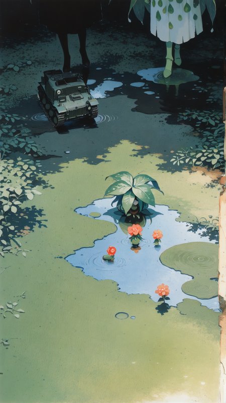 masterpiece, newest,absurdres,incredibly absurdres, best quality, amazing quality, very aesthetic, painterly,
3girls, caterpillar tracks, plant girl, arthropod girl, puddle,
<lora:KonYa666:1> kony4666 <lora:ka_marukogedago:1> k4_illu, abstract, traditional media, scan, blending, painting \(medium\), oil painting \(medium\)