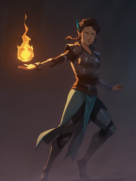 <lora:VexIL:1> ve_x, 1girl, half-elf, elf ears, brown hair, braid hair, brown eyes, blue feather in hair,
magic, magic robe, steel armor,glowing liens, fireball, action, full body, glowing background, magic background